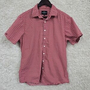 Rodd & Gunn‎ Shirt Mens L Short Sleeve Button Front Red Geometric Print Cotton